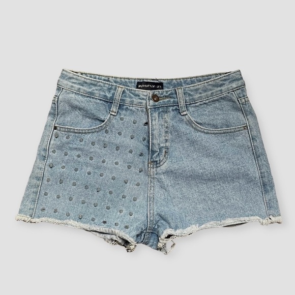Firefly Spike Embellished Denim Frayed Hem Shorts Size 27 - Picture 1 of 8
